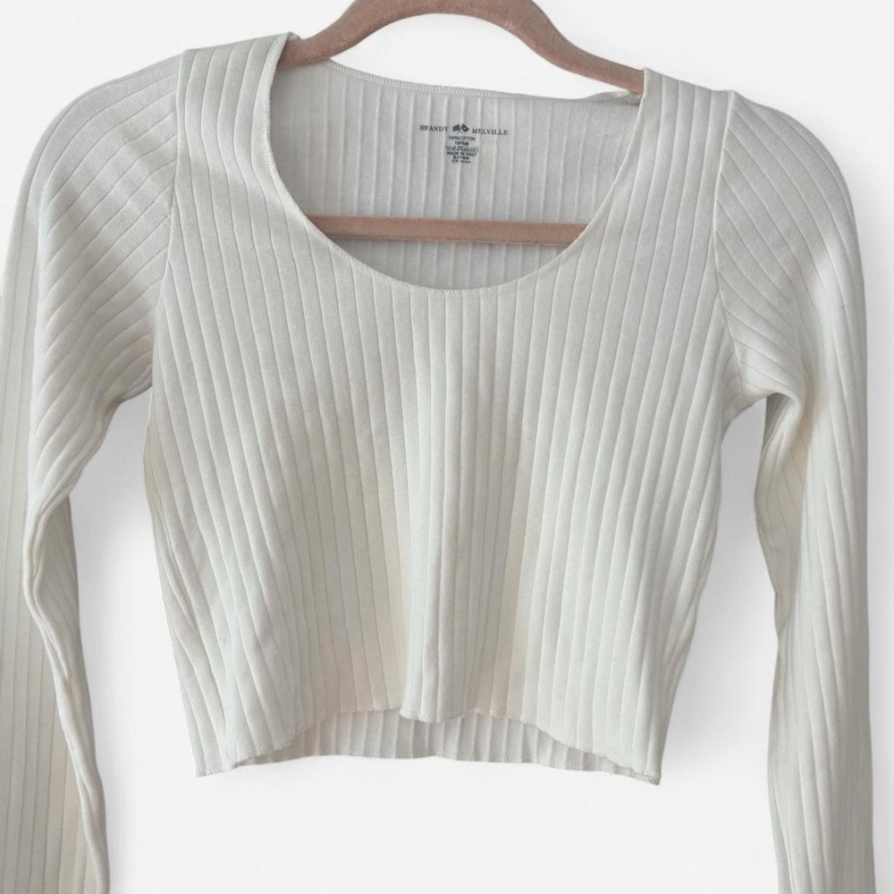 Women's White Ribbed Long Sleeve Top